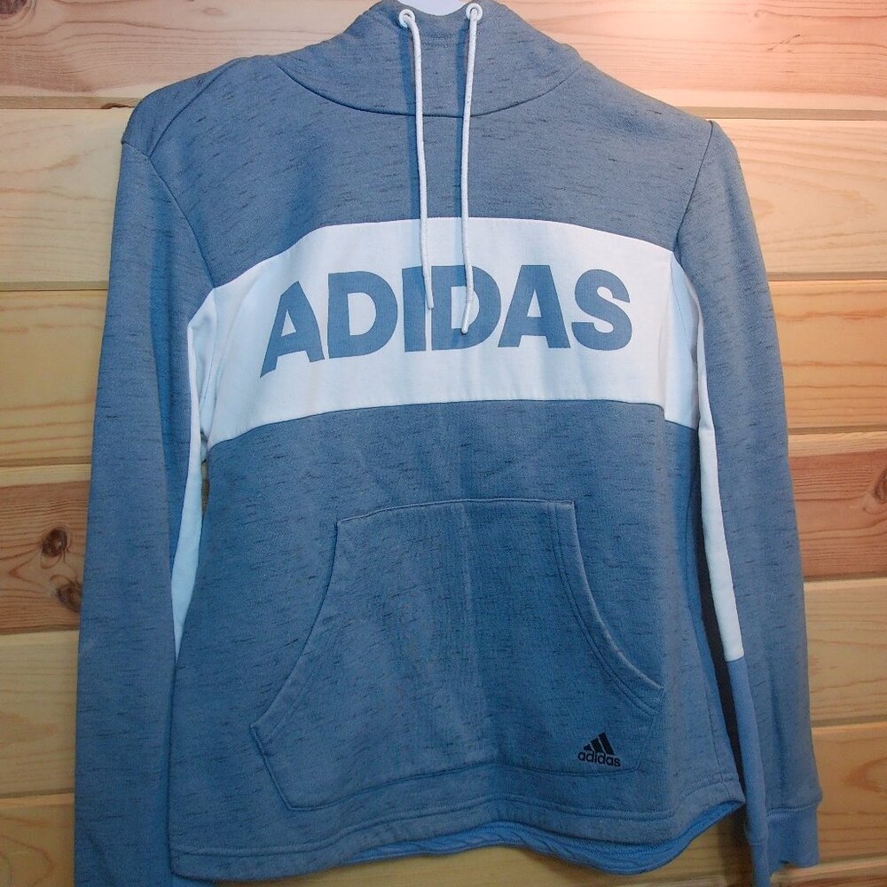Adidas Gray & White Logo Hoodie | Women’s Pullover Sweatshirt Medium